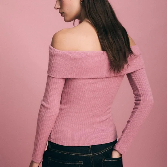 STRADIVARIUS OFF-THE-SHOULDER KNIT TOP - Picture 3 of 6